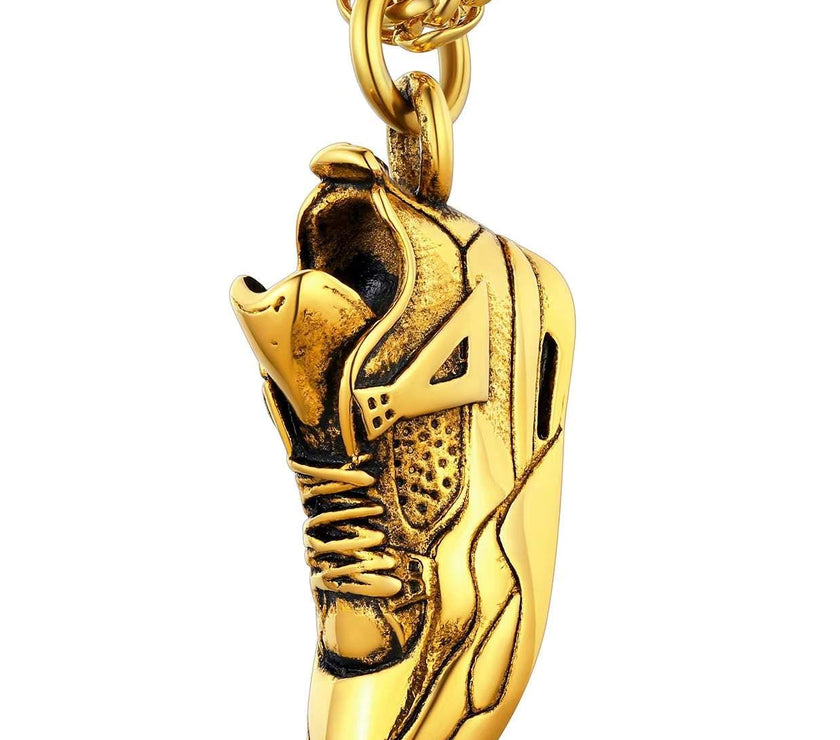 Jewelry Stainless Steel Sneaker Necklace for Man Black Gold Color Running Sport Shoe Charm Runner Sport Lover Steampunk Punk Jewelry