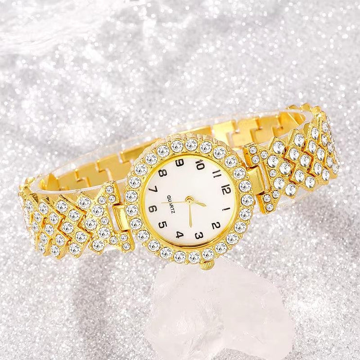 Women Luxury Rhinestone Watch Stainless Steel Dress Quartz Watches Ladies Fashion Casual Simple Bracelet Watches Set Montre