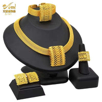 Dubai 24K Gold Color Jewelry Set for Women African Nigerian Necklace Set Earrings and Bracelets Bridal Indian Fashion