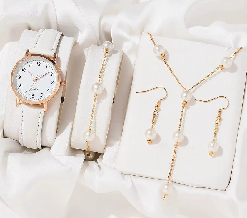 4PCS Set Luxury Watches Set Women Rhinestone Fashion Elegant Wristwatch Quartz Watch Ladies Clock for Women Relogio Rose Gold