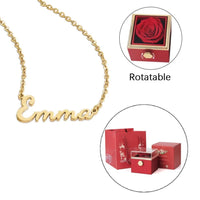 Twisted ETERNAL ROSE Box-Customized Name Necklace & REALROSE Flower Gift Box Heart Customize Jewelry Valentine'S Day Gift for Girlfriend