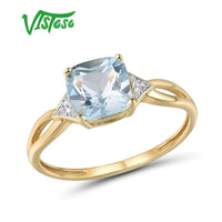 14K 585 Yellow Gold Ring for Women Diamond Sky Blue Topaz Rings Gold 585 Real Original Anniversary Fine Jewelry