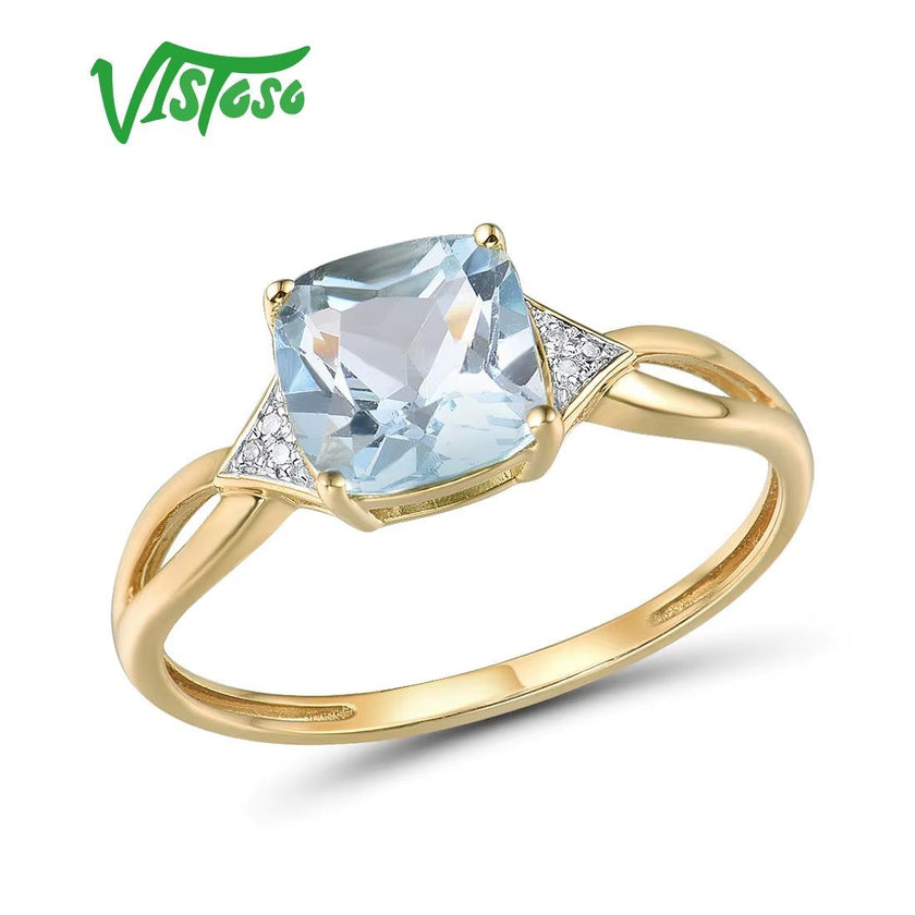 14K 585 Yellow Gold Ring for Women Diamond Sky Blue Topaz Rings Gold 585 Real Original Anniversary Fine Jewelry