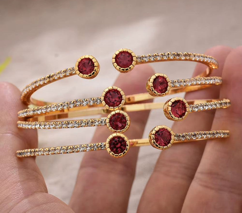 24K 4Pcs/Lot Dubai Ethiopian Gold Color Colored Stones Cuff Bangles for Women Wife Wedding Jewelry Bangles&Bracelet Gifts