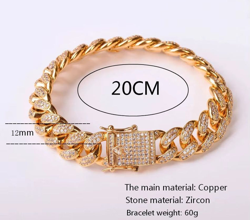 Miami Cuban Link Bracelet for Men Real Gold Plated Hip Hop Jewelry