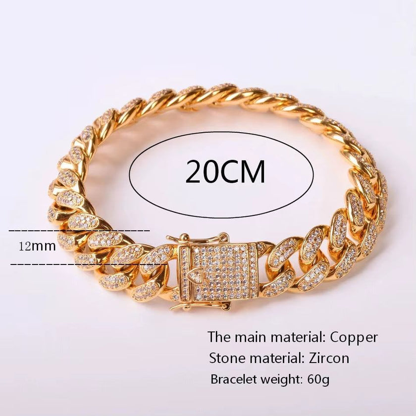 Miami Cuban Link Bracelet for Men Real Gold Plated Hip Hop Jewelry