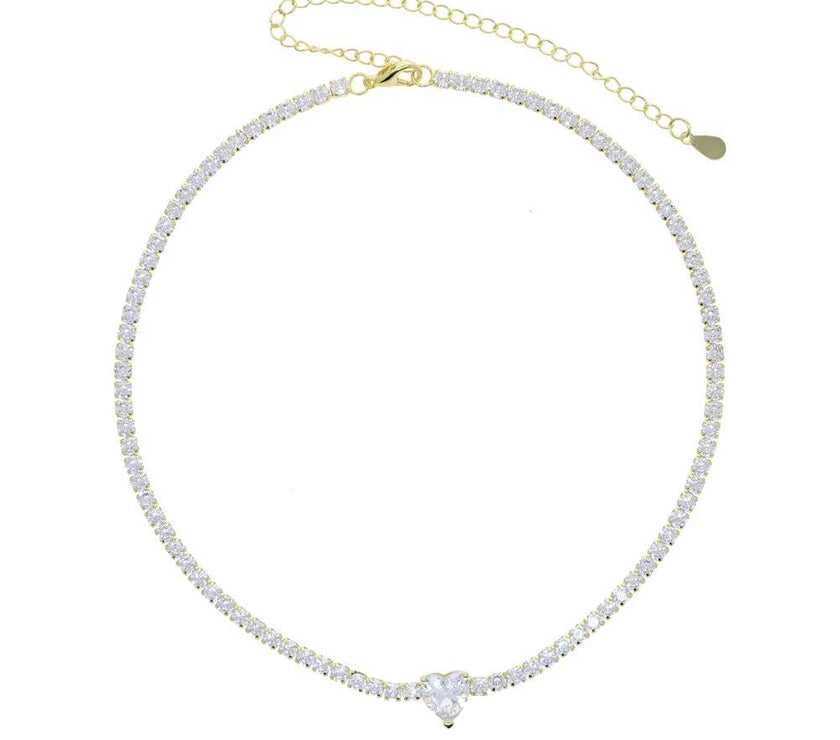 Valentine'S Day Gift Heart Design Fashion Jewelry Gold Color 3Mm CZ Tennis Chain Colorful Heart Stone Choker Necklace