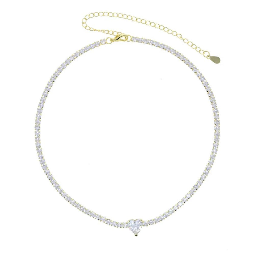 Valentine'S Day Gift Heart Design Fashion Jewelry Gold Color 3Mm CZ Tennis Chain Colorful Heart Stone Choker Necklace