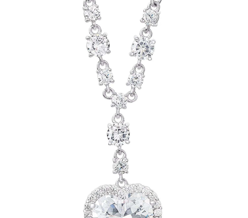 18-inch chain- Women'S Silver Plated Cubic Zirconia Heart Pendant Necklace, 18"