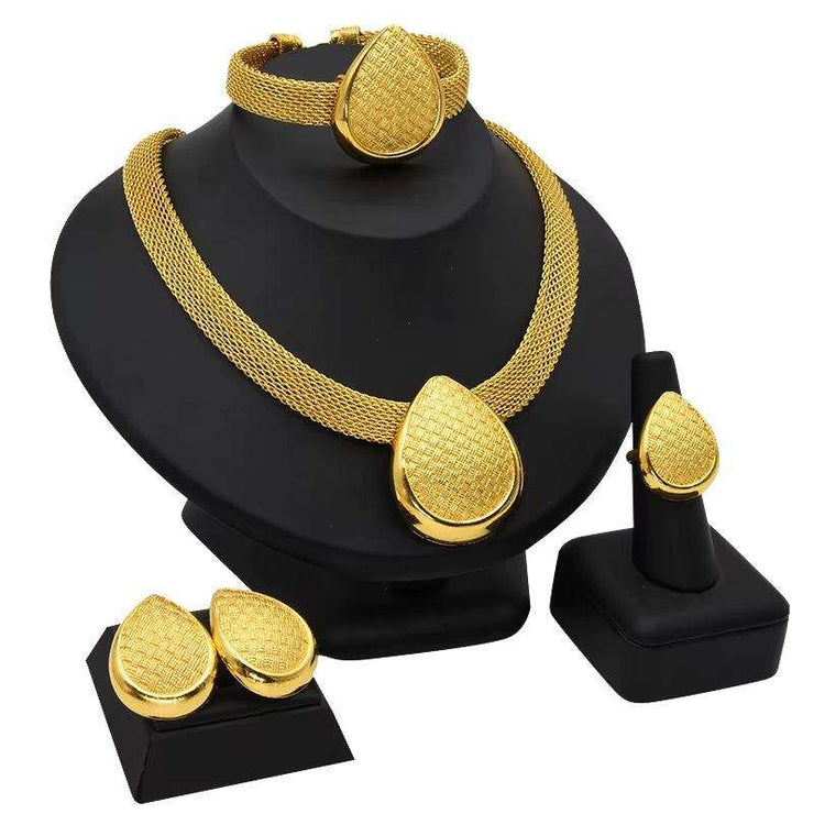 Dubai 24K Gold Color Jewelry Set for Women African Nigerian Necklace Set Earrings and Bracelets Bridal Indian Fashion