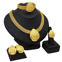 Dubai 24K Gold Color Jewelry Set for Women African Nigerian Necklace Set Earrings and Bracelets Bridal Indian Fashion