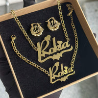 DHQH Original New Custom Name Set Jewelry Stainless Steel Love Crown Name Pendant Engraved Name Children'S Bracelet Necklace Set