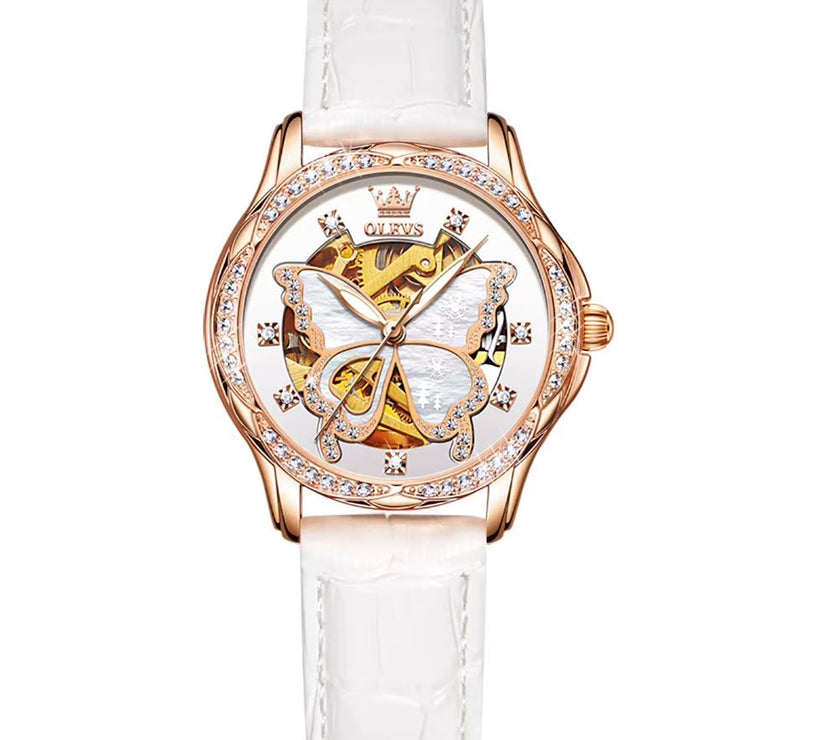 Automatic Watches for Women Luxury Rose Gold Skeleton Mechanical Waterproof Luminous Women Bracelets Watches Elegant Set