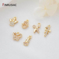 DIY Jewelry Making 6 Types 14K Real Gold-Plated Pave Setting Zircon Small Mini Fairy/ Butterfly/Violin/Hamsa Pendants Charms