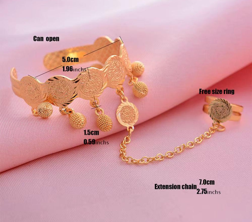 Gold Color Coin Banglesfor Girl Baby Bracelet Islam Muslim Arabic Currency Money Gold Bracelets Bangle Jewelry Birthday Gift