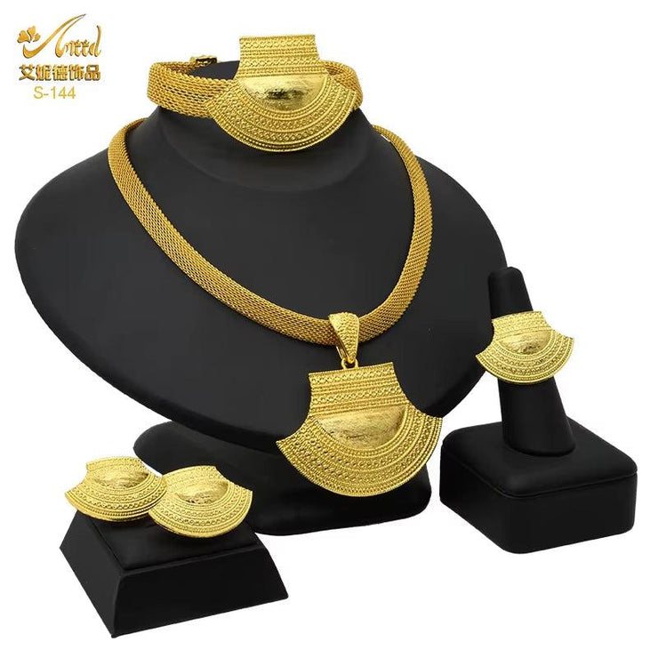 Dubai 24K Gold Color Jewelry Set for Women African Nigerian Necklace Set Earrings and Bracelets Bridal Indian Fashion