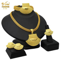 Dubai 24K Gold Color Jewelry Set for Women African Nigerian Necklace Set Earrings and Bracelets Bridal Indian Fashion