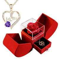 Gift for Women Eternal Rose Gift Box /W Heart Shiny Diamond Necklace Pendant Jewelry Box Set for Wedding Birthday Gift