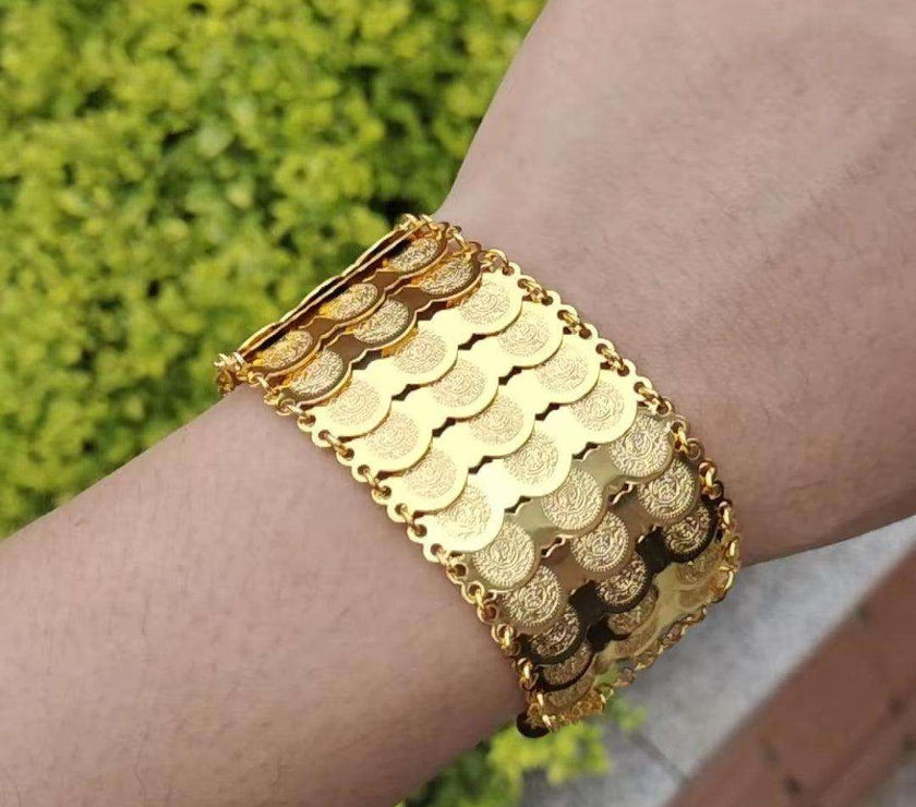 Gold Color Coins Bangles&Bracelets for Women Men Money Coin Bracelet Islamic Muslim Arab Middle Eastern Jewelry African Gifts
