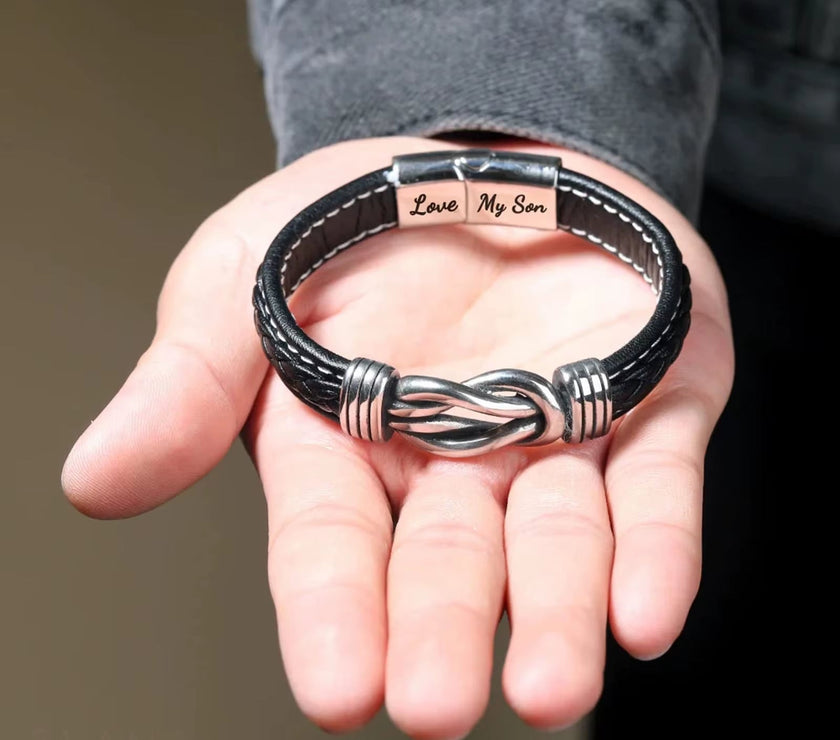 To My Son to My Grandson Bracelet Love You Forever Braided Leather Knot Bracelet Stainless Steel Magnetic Clasp Jewelry Gift