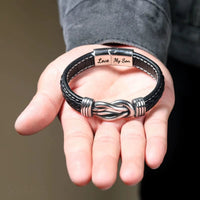 To My Son to My Grandson Bracelet Love You Forever Braided Leather Knot Bracelet Stainless Steel Magnetic Clasp Jewelry Gift