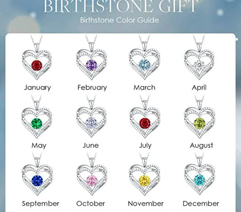 Love Pendant Necklaces for Women with Birthstone Zirconia, Christmas Birthday Anniversary Jewelry Gift for Women Wife Girls