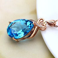 Real 14 K Rose Gold 3 Carats Sapphire Stone Pendant Women Natural Blue Sapphire Gemstone 14K Rose Gold Necklace Jewelry Pendant