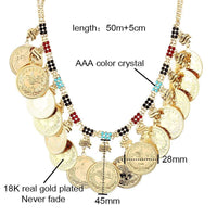Fashion Color Austrian Crystal Golden Oman Coin Allah Tassel Women Charm Necklaces Muslim Party Wedding Luxury Jewelry Gift