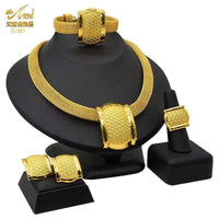Dubai 24K Gold Color Jewelry Set for Women African Nigerian Necklace Set Earrings and Bracelets Bridal Indian Fashion