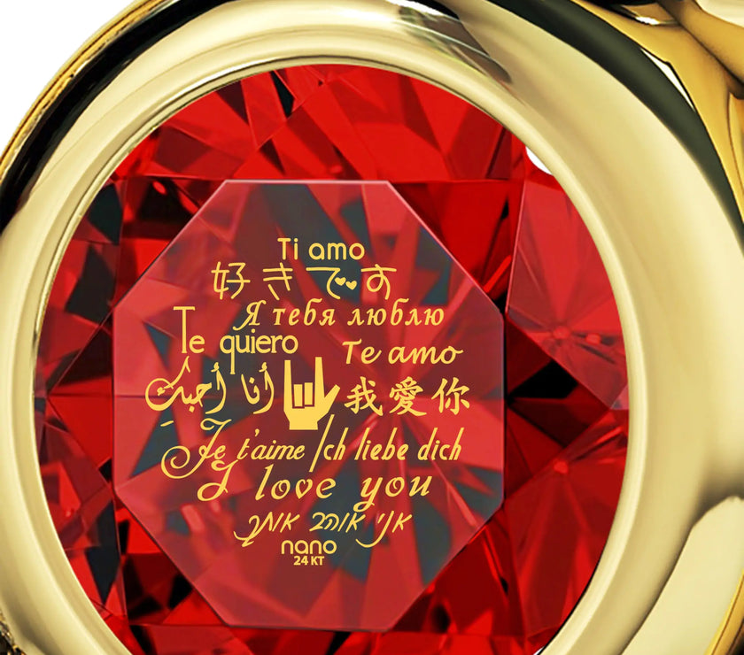 Gold Plated Silver I Love You Necklace Heart Pendant 12 Languages 24k Gold Inscribed