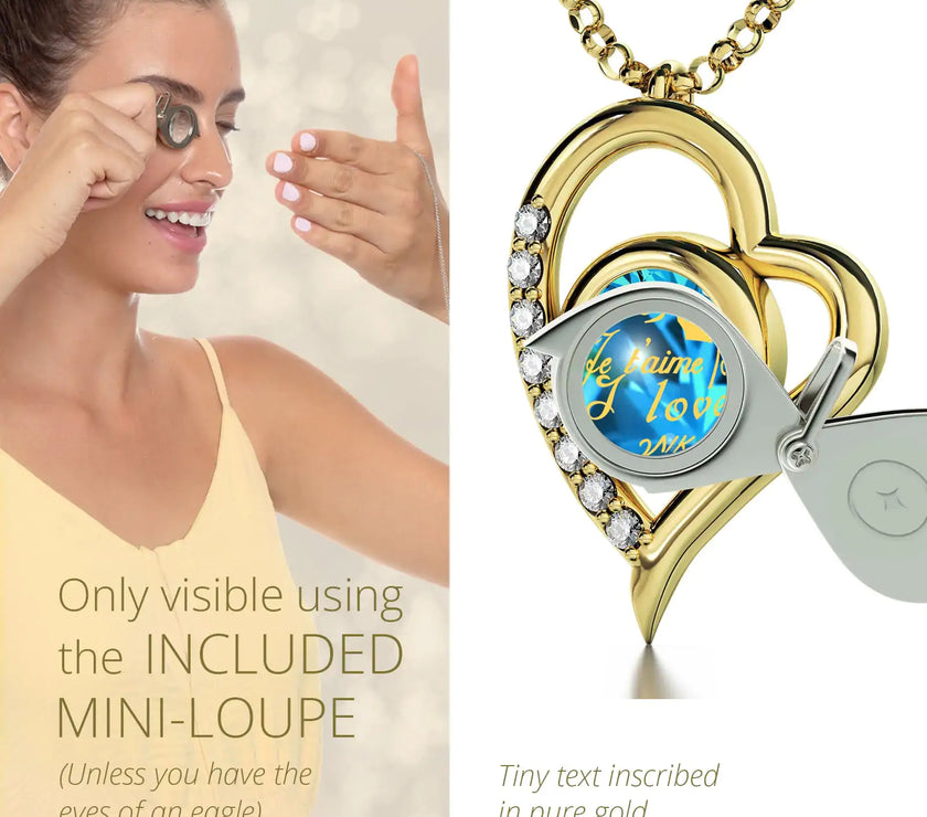 Gold Plated Silver I Love You Necklace Heart Pendant 12 Languages 24k Gold Inscribed