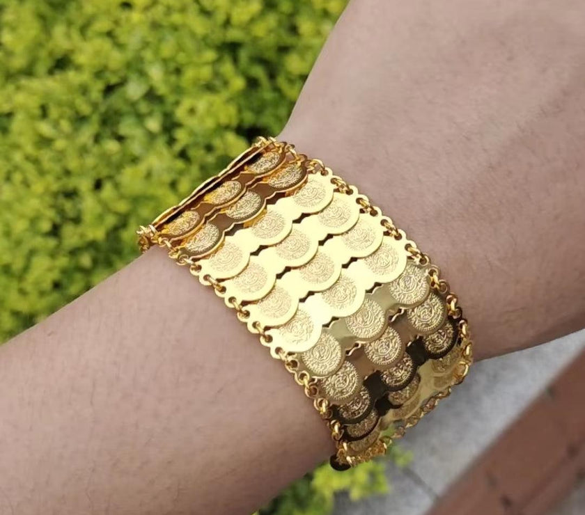 Gold Color Coins Bangles&Bracelets for Women Men Money Coin Bracelet Islamic Muslim Arab Middle Eastern Jewelry African Gifts
