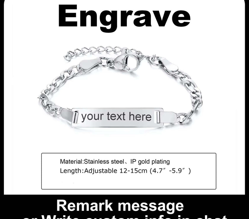 Personalize Name Bracelet for Baby Boy Girl Figaro Chain Smooth Bangle Link Gold Tone No Fade Safty Jewelry 12Cm to 15Cm