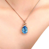 Real 14 K Rose Gold 3 Carats Sapphire Stone Pendant Women Natural Blue Sapphire Gemstone 14K Rose Gold Necklace Jewelry Pendant