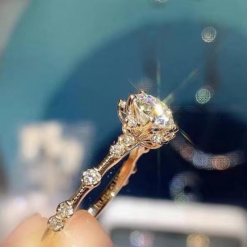 Crackling Moissanite Gemstone Ring for Women Jewelry Engagement Ring for Wedding Real 925 Silver Rose Gold Plated Birthday Gift
