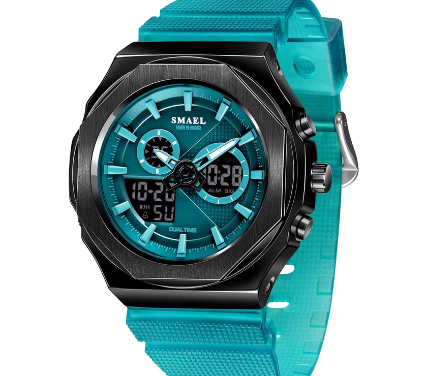 SMAEL Sport Watches Women 50M Waterproof Lady Watches Pink Lover Gifts 8102 Dual Time Diaplay Watches Digital LED Back Light