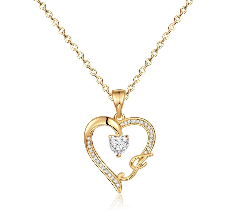 Initial Heart Necklace for Women Cubic Zirconia 14K Gold Plated Initial Heart Pendant Necklace