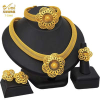 Dubai 24K Gold Color Jewelry Set for Women African Nigerian Necklace Set Earrings and Bracelets Bridal Indian Fashion