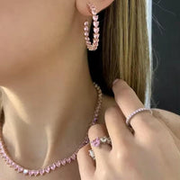 2025 Valentine'S Day Gift 5A Heart Cz Tennis Necklace White Pink Cubic Zirconia Iced Out Bling Pink Girl Women Jewelry Choker
