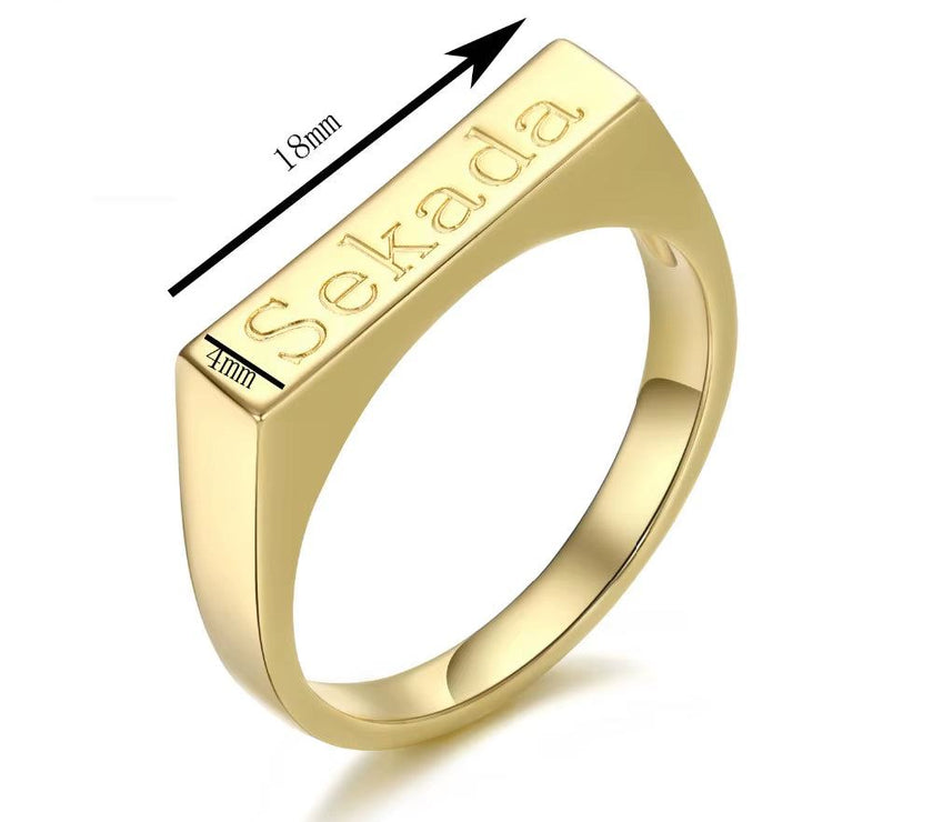 Custom Engraved Name Bar Ring Initial Letter Ring Women Jewelry Stackable Minimalist Textured Bar Rings Gift