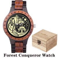 Viking Watches  Wooden Men Watch Top Japanese Quartz Movement Wristwatch with Helm of Awe Runic Circle Fashion Gift Box