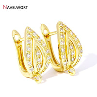 18K Gold Plated Brass Leaf Ear Wire Fasteners,Inlaid Zircon Leaf Earring Hooks,Accessories for Earrings,Supplies for Jewelry