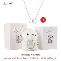 Women's Red Eternal Rose Teddy Bear with Stainless Steel Custom Names Necklace Jewelry Gifts Set for Woman Valentine'S Gift
