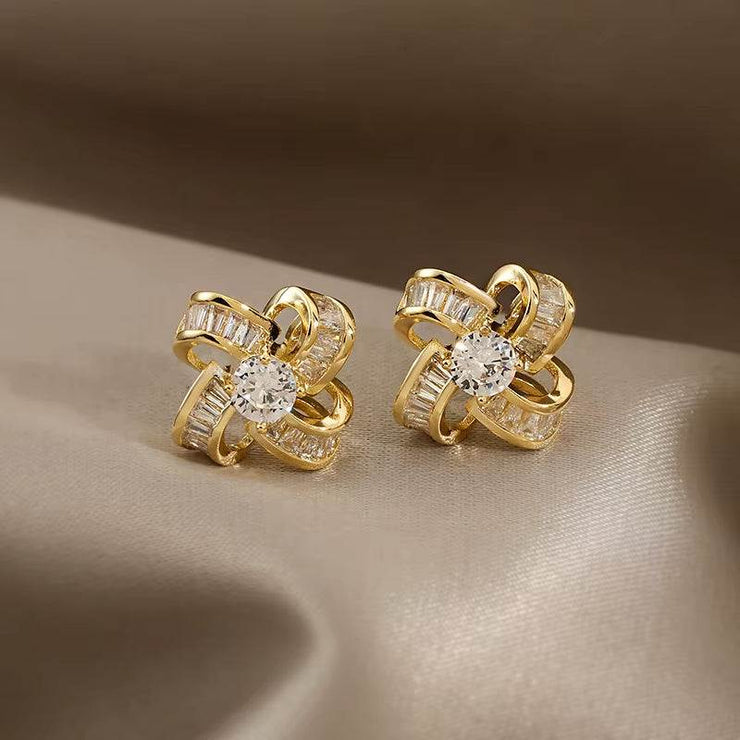 Korea New Fashion Jewelry 14K Real Gold Plating AAA Zircon Luxury Windmill Earrings Elegant Women'S Prom Wedding Accessories