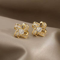 Korea New Fashion Jewelry 14K Real Gold Plating AAA Zircon Luxury Windmill Earrings Elegant Women'S Prom Wedding Accessories