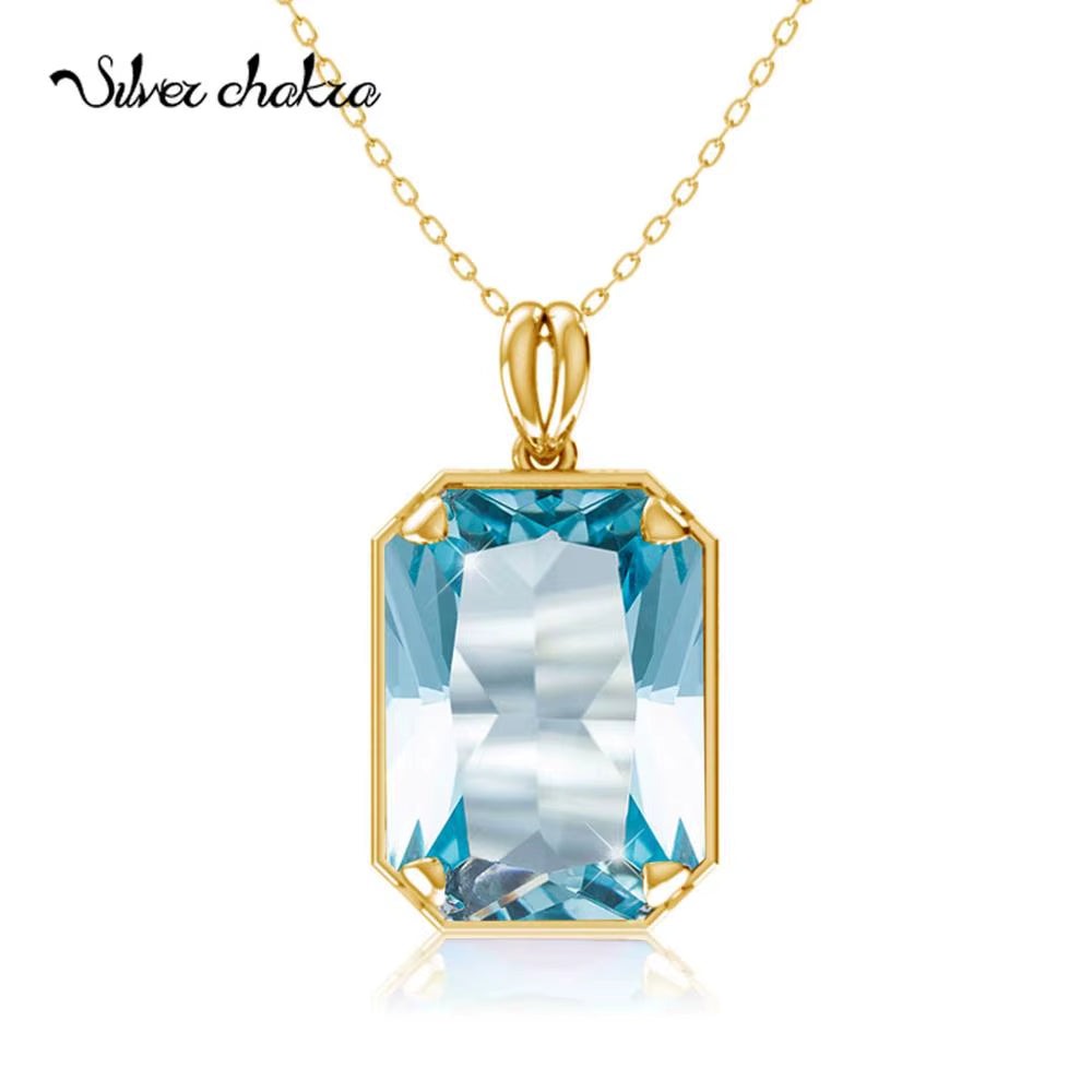 Wedding Gifts Jewelry 14K Gold Real Pendant for Women 925 Sterling Silver Pendants and Necklaces Birthstone Aquamarine Fine Jewelry Wedding Gifts