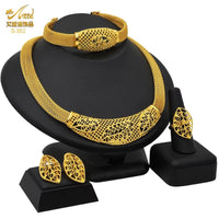 Dubai 24K Gold Color Jewelry Set for Women African Nigerian Necklace Set Earrings and Bracelets Bridal Indian Fashion