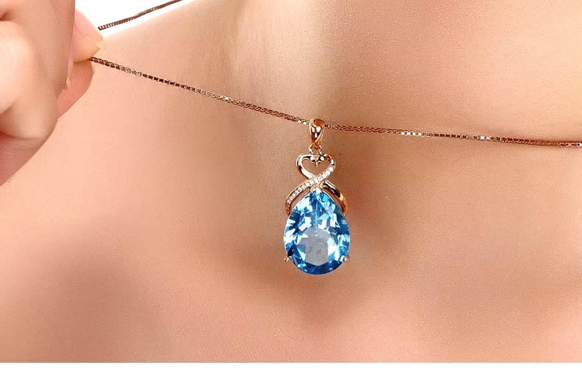 Real 14 K Rose Gold 3 Carats Sapphire Stone Pendant Women Natural Blue Sapphire Gemstone 14K Rose Gold Necklace Jewelry Pendant