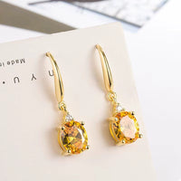 14K Yellow Gold Jewerly Drop Earring for Women Orecchini Aretes De Mujer Real Gold Jewelry Topaz Gemstone Drop Earrings