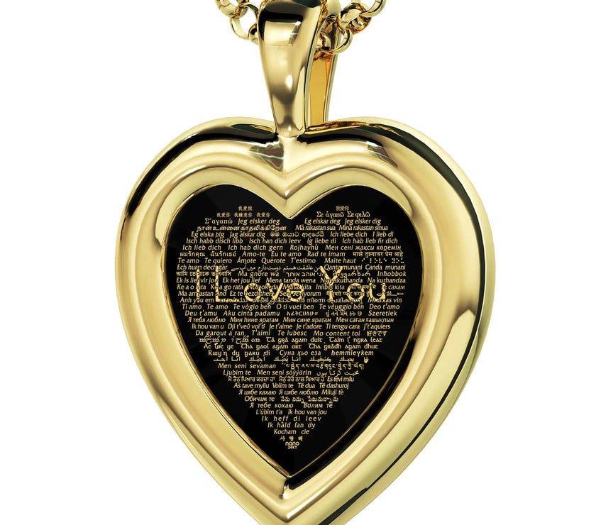 Gold Plated Silver Heart Pendant I Love You Necklace 120 Languages 24k Gold Inscribed